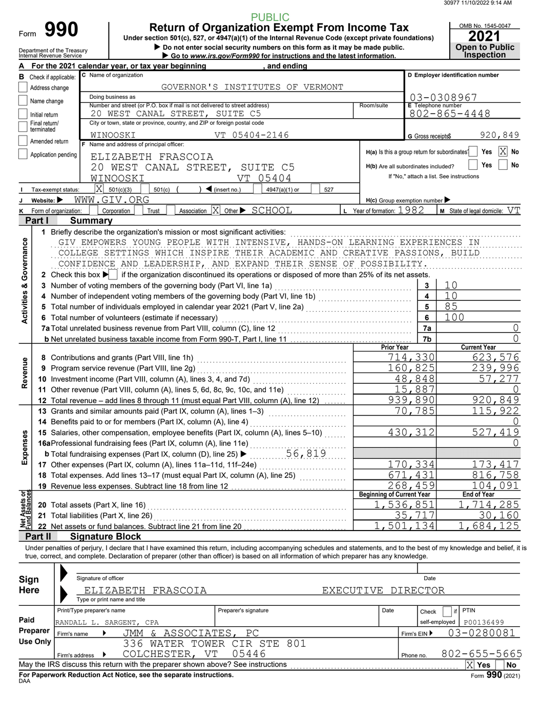 2021 GIV 990 Form